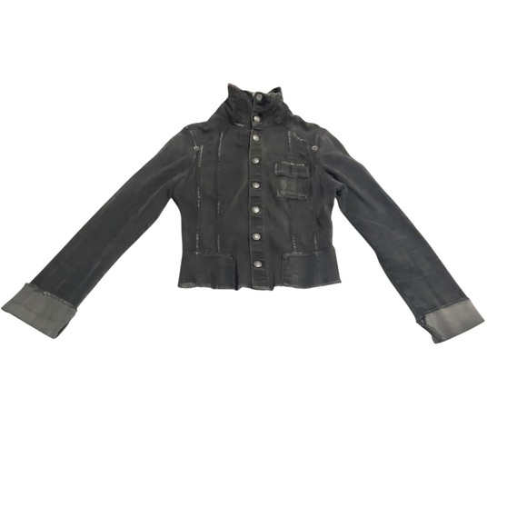 Guess Snap Button Denim Black Distressed Jacket size XS - Picture 7 of 14
